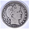 Image 1 : 1913 BARBER HALF DOLLAR, VG scratched obv