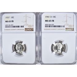 1937 & 41-D MERCURY DIMES, NGC MS-65 FB