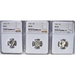 1943-S, 1944, 1945 MERCURY DIMES NGC