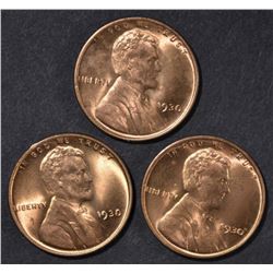 3 1930 LINCOLN CENTS GEM BU RD