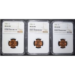 1955, 56, 58 LINCOLN CENTS NGC MS-66 RD