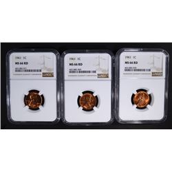 3 - 1961 LINCOLN CENTS NGC MS66RD