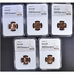 5 LINCOLN CENTS NGC MS-66 RD