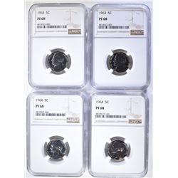2-1963 & 2-1964 JEFFERSON NICKELS, NGC PF-68