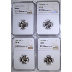 2 - 1965 SMS,  2 - 1966 SMS DIMES NGC