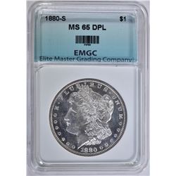 1880-S MORGAN DOLLAR, EMGC GEM BU DPL