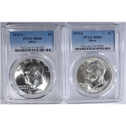 1973-S & 1976-S SILVER IKE DOLLARS, PCGS MS-66