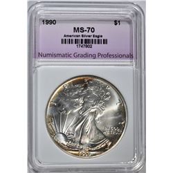 1990 AMERICAN SILVER EAGLE, NGP PERFECT GEM BU