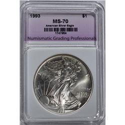 1993 AMERICAN SILVER EAGLE, NGP PERFECT GEM BU