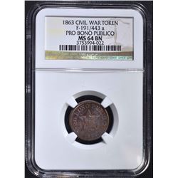 1863 CIVIL WAR TOKEN F-191/443a PRO BONO PUBLICO