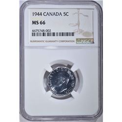 1944 CANADA 5 CENTS NGC MS 66