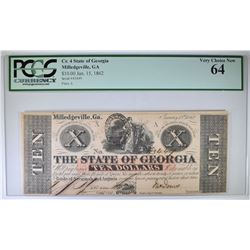 1862 $10 STATE OF GEORGIA PCGS 64