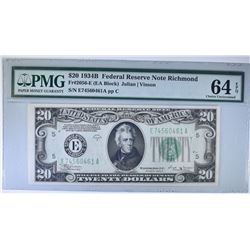 1934 B $20 FEDERAL RESERVE NOTE RICHMOND