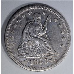 1853-O ARROWS AND RAYS SEATED LIBERTY QUARTER AU