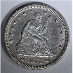 1874 SEATED LIBERTY QUARTER AU