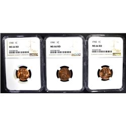 1940, 41, 42 LINCOLN CENTS NGC MS-66 RD