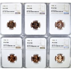 6 LINCOLN CENTS NGC PF-67 RD