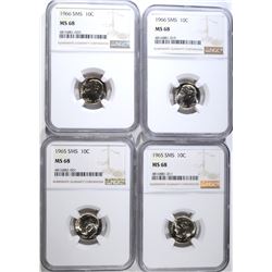 2 -1965 & 2 -1966 ROOSEVELT DIMES NGC SMS