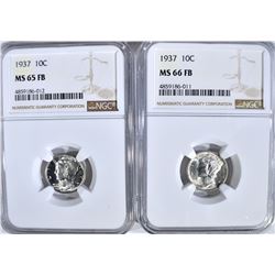 (2) 1937 MERCURY DIMES NGC  MS-65 FB & MS-66 FB