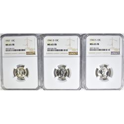 1937, 1941-D, 1943-S MERCURY DIMES