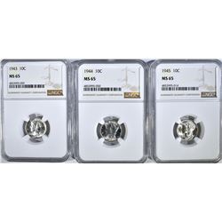 1943, 1944, 1945 MERCURY DIMES NGC