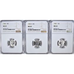 1944, 1945, 1945-S MERCURY DIMES