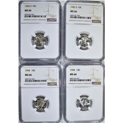 (2) 1943-S, (2) 1944 MERCURY DIMES