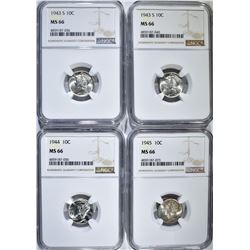 (2) 1943-S, 1-1944, 1-1945 MERCURY DIMES