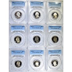 9 WASHINGTON QUARTERS PCGS PR-69DCAM