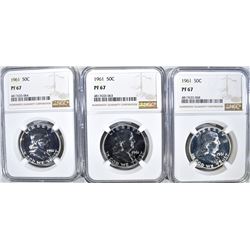 3 - 1961 FRANKLIN HALF DOLLARS NGC