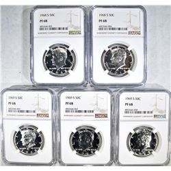 5 PROOF KENNEDY HALVES NGC PF-68