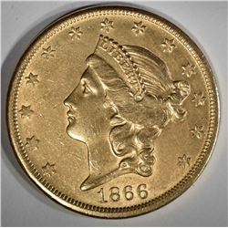 1866-S $20.00 GOLD LIBERTY, CH AU -TOUGH DATE!