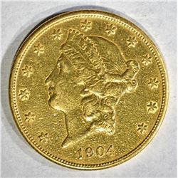 1904-S $20.00 GOLD LIBERTY, XF cleaned