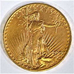 1910-D $20 GOLD ST GAUDENS AU/UNC