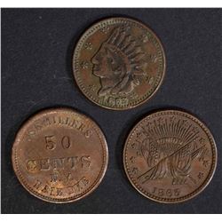 3 CIVIL WAR TOKENS; USE MILLERS HAIR
