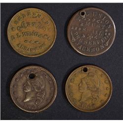 4 CIVIL WAR TOKENS; ALL HOLED,