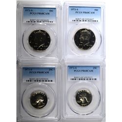 2 1971-S QUARTERS & 2 HALVES PCGS PR-68CAM