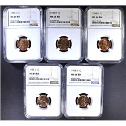 5 LINCOLN CENTS NGC MS-66 RD