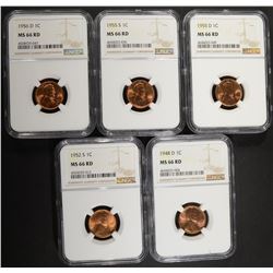 5 LINCOLN CENTS NGC MS-66 RD