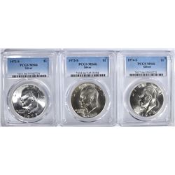 1972-S, 73-S 74-S SILVER IKE DOLLARS, PCGS MS-66