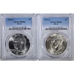 1973-S & 1976-S SILVER IKE DOLLARS, PCGS MS-66