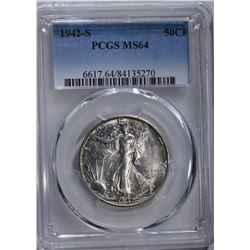 1942-S WALKING LIBERTY HALF DOLLAR, PCGS MS-64