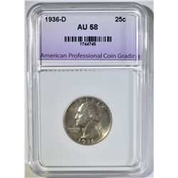 1936-D WASHINGTON QTR APCG AU/BU