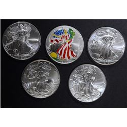 5-BU AMERICAN SILVER EAGLE ONE OUNCE COINS