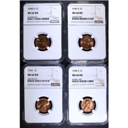 4 LINCOLN CENTS NGC MS-66 RD