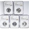 Image 1 : 5 1964 WASHINGTON QUARTERS NGC MS-65