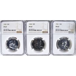 1959, 60 & 61 FRANKLIN HALF DOLLARS, NGC PF-69