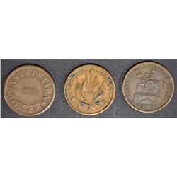 3 CIVIL WAR TOKENS; CONSTITUTION FOR
