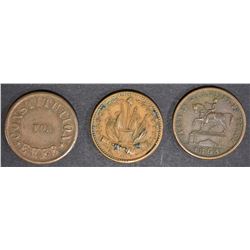 3 CIVIL WAR TOKENS; CONSTITUTION FOR