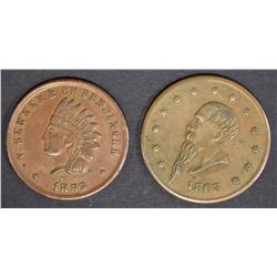 2 LG CIVIL WAR TOKENS; 1863 No1 AVE A